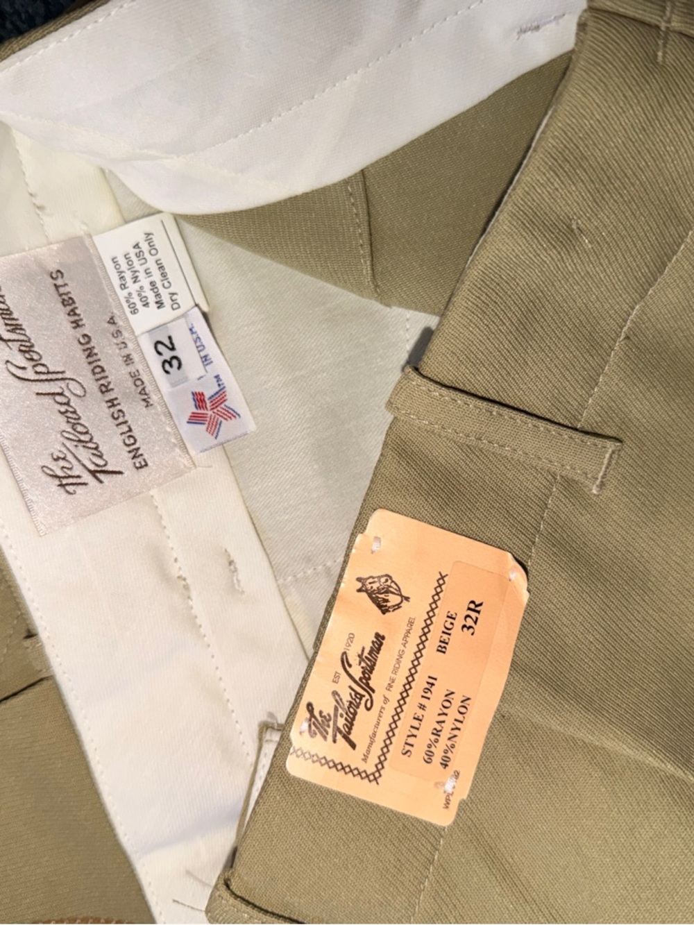 Vibtage Tailored Sportsman Hatteras of California Khaki Beige Riding Breeches